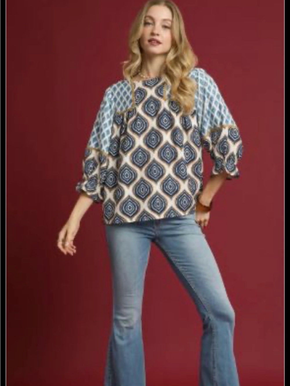 Umgee’s Count on Me Top with Mixed Geometric Patterns Size Medium